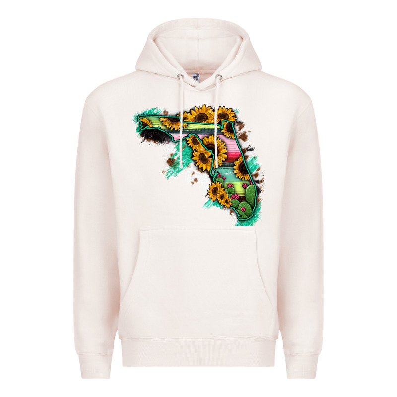 Florida Map Sunflower Cactus Serape Premium Hoodie by RanaPortraitStore | Teevron