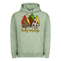 Pigment Oil Green happy holidays with christmas tree Urban Hoodie - MaliasSmallBusiness