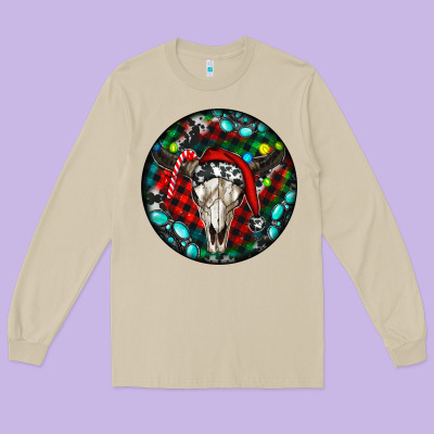 Christmas Skull Long Sleeve Tee Designed By Ranaportraitstore