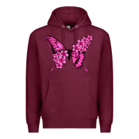 Burgundy Floral pink butterfly Premium Hoodie - NancyCooperArtShop