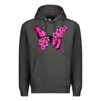 Charcoal Heather Floral pink butterfly Premium Hoodie - NancyCooperArtShop