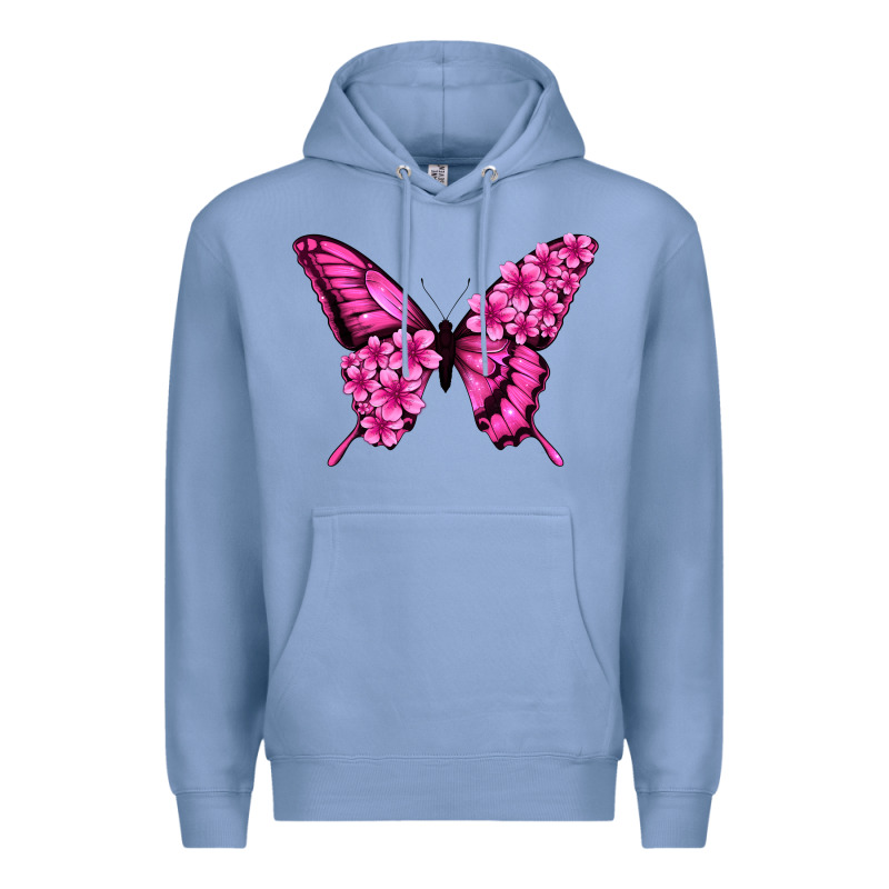 Floral Pink Butterfly Premium Hoodie by NancyCooperArtShop | Teevron