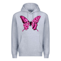 Heather Grey Floral pink butterfly Premium Hoodie - NancyCooperArtShop