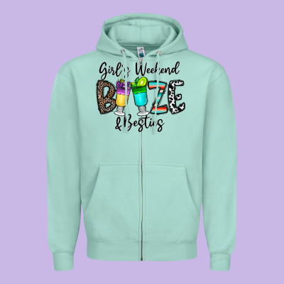 Girl's Weekend Booze & Besties Zipper Hoodie Designed By Cowhidedigitalart