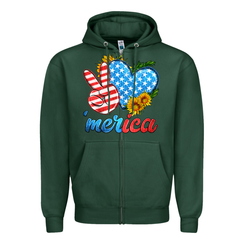 America With Heart Zipper Hoodie by HRA Design Shop | Teevron