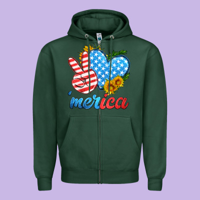 America With Heart Zipper Hoodie Designed By Hra Design Shop