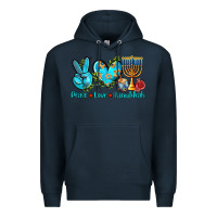 Navy peace love hanukkah Premium Hoodie - AdoDesignShop