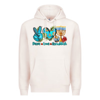 Pale Pink peace love hanukkah Premium Hoodie - AdoDesignShop