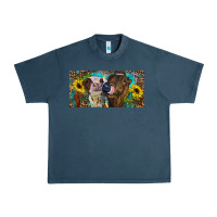 Midnight Navy Heifers With Sunflowers And Leopard Urban Heavy Tee - RanaPortraitStore