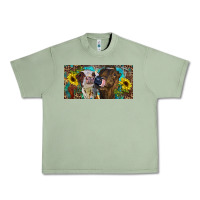 Oil Green Heifers With Sunflowers And Leopard Urban Heavy Tee - RanaPortraitStore