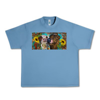Pebble Blue Heifers With Sunflowers And Leopard Urban Heavy Tee - RanaPortraitStore
