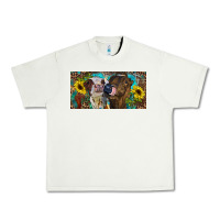 Pistachio Heifers With Sunflowers And Leopard Urban Heavy Tee - RanaPortraitStore