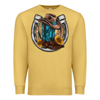 Antique Gold western horseshoe boots hat rope sunflower Premium Sweatshirt - AdoDesignShop