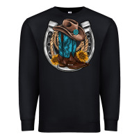 Black western horseshoe boots hat rope sunflower Premium Sweatshirt - AdoDesignShop