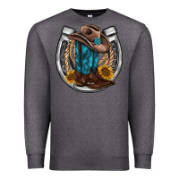 Charcoal Heather western horseshoe boots hat rope sunflower Premium Sweatshirt - AdoDesignShop