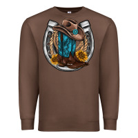 Chestnut western horseshoe boots hat rope sunflower Premium Sweatshirt - AdoDesignShop