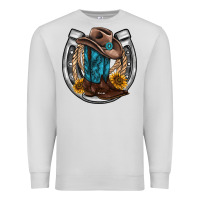Dove Grey western horseshoe boots hat rope sunflower Premium Sweatshirt - AdoDesignShop