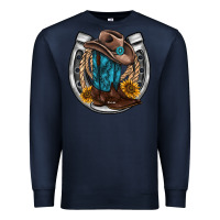 Navy western horseshoe boots hat rope sunflower Premium Sweatshirt - AdoDesignShop