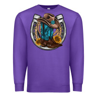 Purple western horseshoe boots hat rope sunflower Premium Sweatshirt - AdoDesignShop