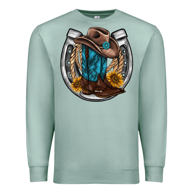 Western Horseshoe Boots Hat Rope Sunflower Premium Sweatshirt by AdoDesignShop | Teevron