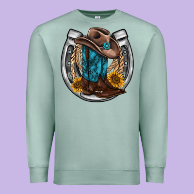 Western Horseshoe Boots Hat Rope Sunflower Premium Sweatshirt Designed By Adodesignshop