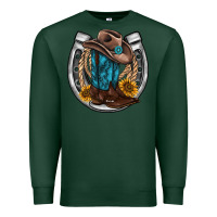 Sports Green western horseshoe boots hat rope sunflower Premium Sweatshirt - AdoDesignShop