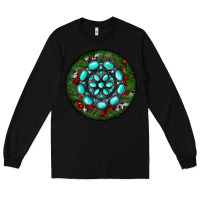 Black Christmas Round Turquoise Gemstone Long Sleeve Tee - RanaPortraitStore