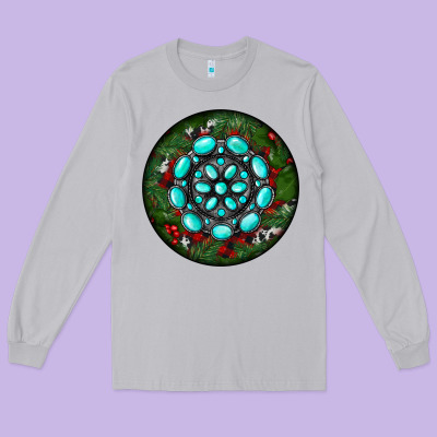 Christmas Round Turquoise Gemstone Long Sleeve Tee Designed By Ranaportraitstore