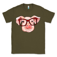 Army Green pig with red glasses Classic Tee - RanaPortraitStore
