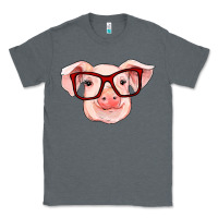 Charcoal Heather pig with red glasses Classic Tee - RanaPortraitStore