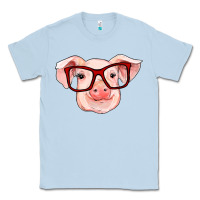 Dusty Blue pig with red glasses Classic Tee - RanaPortraitStore