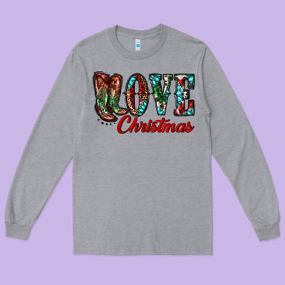 Christmas Love Boots Long Sleeve Tee Designed By Ranaportraitstore