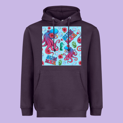 Summer And Octopus Seamless Pattern Heavyweight Hoodie Designed By Bundleandbundleshop