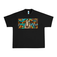 Black Horse With Sunflowers Aztec And Cowhide Urban Heavy Tee - RanaPortraitStore