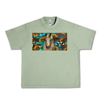 Oil Green Horse With Sunflowers Aztec And Cowhide Urban Heavy Tee - RanaPortraitStore