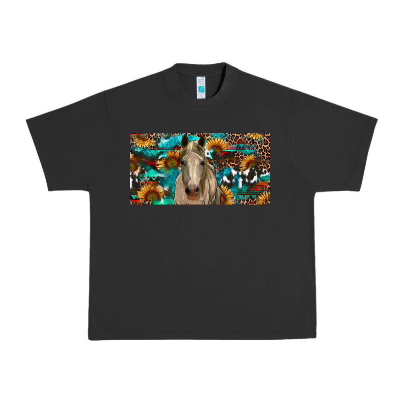 Horse With Sunflowers Aztec And Cowhide Urban Heavy Tee by RanaPortraitStore | Teevron