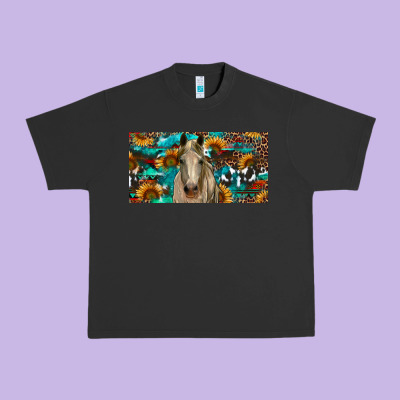 Horse With Sunflowers Aztec And Cowhide Urban Heavy Tee Designed By Ranaportraitstore