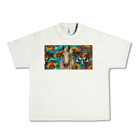Pistachio Horse With Sunflowers Aztec And Cowhide Urban Heavy Tee - RanaPortraitStore