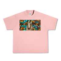 Salmon Horse With Sunflowers Aztec And Cowhide Urban Heavy Tee - RanaPortraitStore