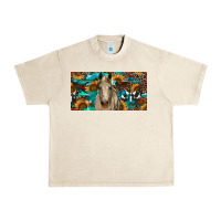 Sandshell Horse With Sunflowers Aztec And Cowhide Urban Heavy Tee - RanaPortraitStore