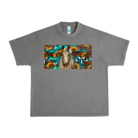 Tornado Horse With Sunflowers Aztec And Cowhide Urban Heavy Tee - RanaPortraitStore