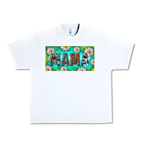 White Turquoise and Daisy Mama Urban Heavy Tee - RanaPortraitStore