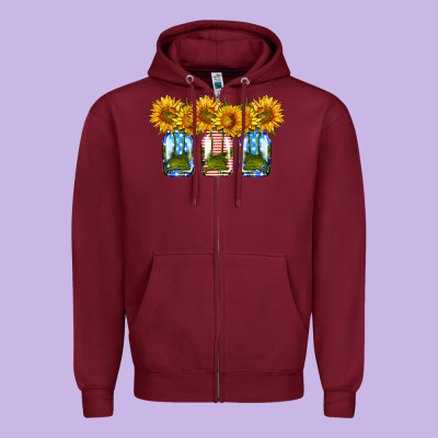 American Sunflower Mason Jar Zipper Hoodie Designed By Hra Design Shop