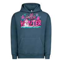 Pigment Midnight Navy hello winter pink snowman Urban Hoodie - MaliasSmallBusiness