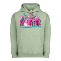 Pigment Oil Green hello winter pink snowman Urban Hoodie - MaliasSmallBusiness