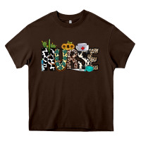 Chocolate Brown nurse leopard and cowhide Heavy Core Tee - CowhideDigitalArt