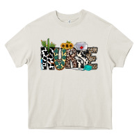 Cream nurse leopard and cowhide Heavy Core Tee - CowhideDigitalArt
