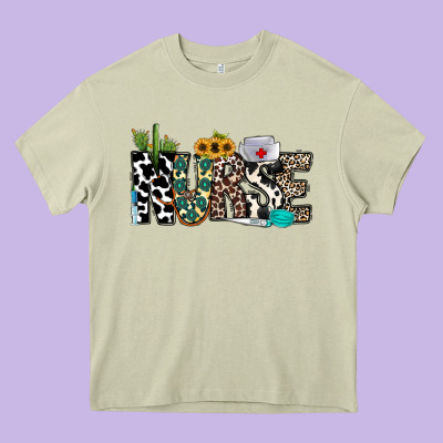 Nurse Leopard And Cowhide Heavy Core Tee Designed By Cowhidedigitalart