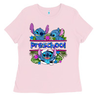Bubblegum Pink preview flower stitch blue preschool Ladies Tee - AdoDesignShop