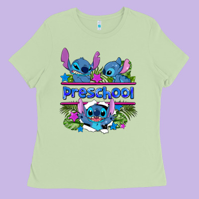 Preview Flower Stitch Blue Preschool Ladies Tee Designed By Adodesignshop